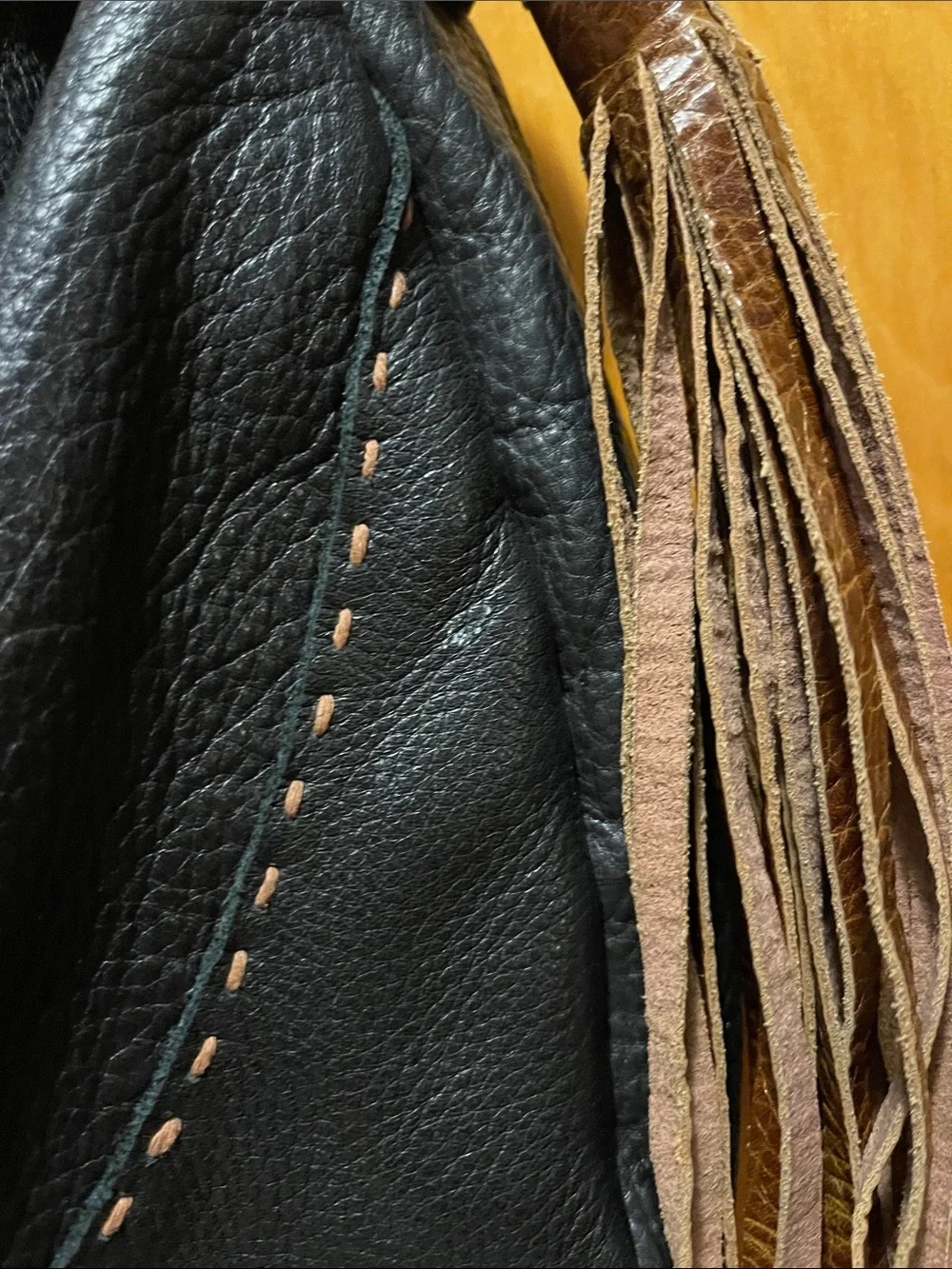 Black Hobo Bag with Brown Braided Strap and Tassel